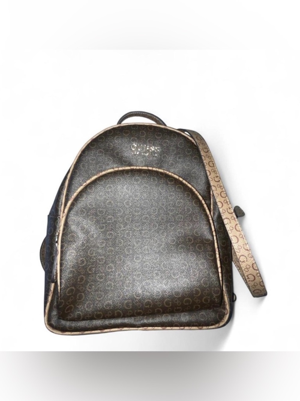 Guess Brown Monogram Backpack with Tan Trim